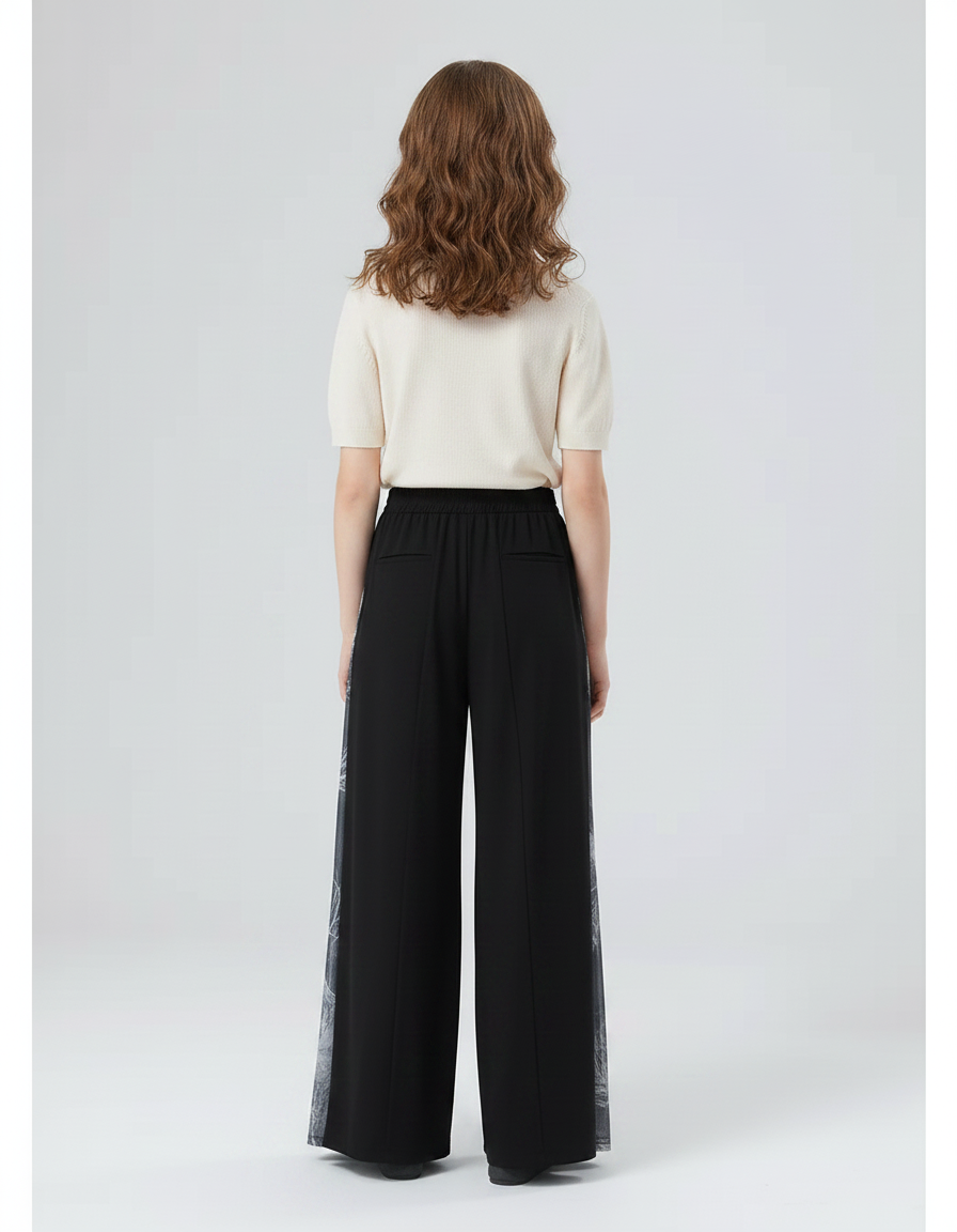 Pantalon Chinois Noir Ample Imprimé Encre Fluide Danse - Viscose - vue 2