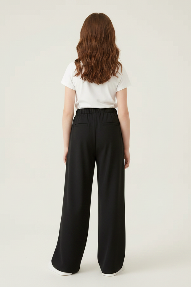 Pantalon Chinois Noir Ample Fluide Décontracté Fille - Viscose - vue 2