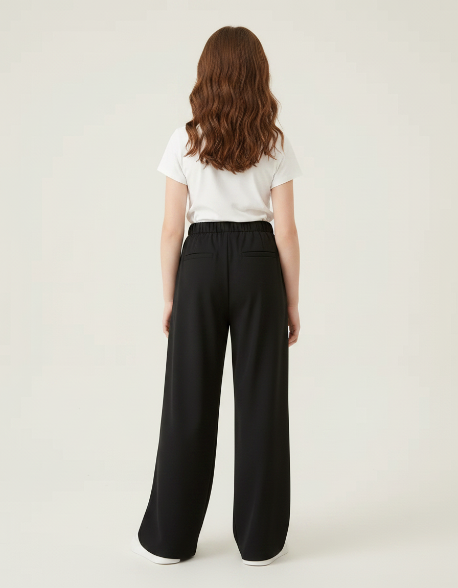 Pantalon Chinois Noir Ample Fluide Décontracté Fille - Viscose - vue 2