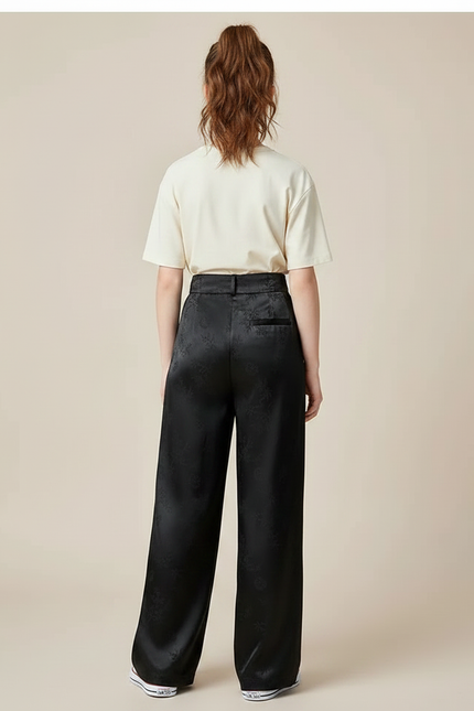 Pantalon Chinois Noir Satiné Ample Imprimé Fille - vue 2