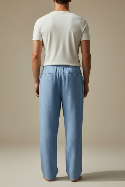 Pantalon Chinois Bleu Lin Ample Cordon Homme - vue 2