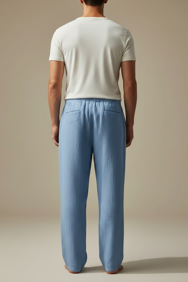Pantalon Chinois Bleu Lin Ample Cordon Homme - vue 2