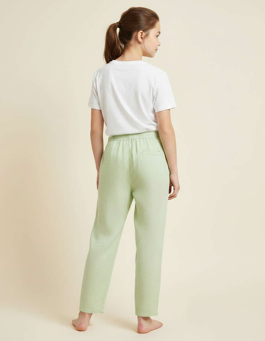 Pantalon Chinois Vert Clair Coton Ample Enfant - vue 2