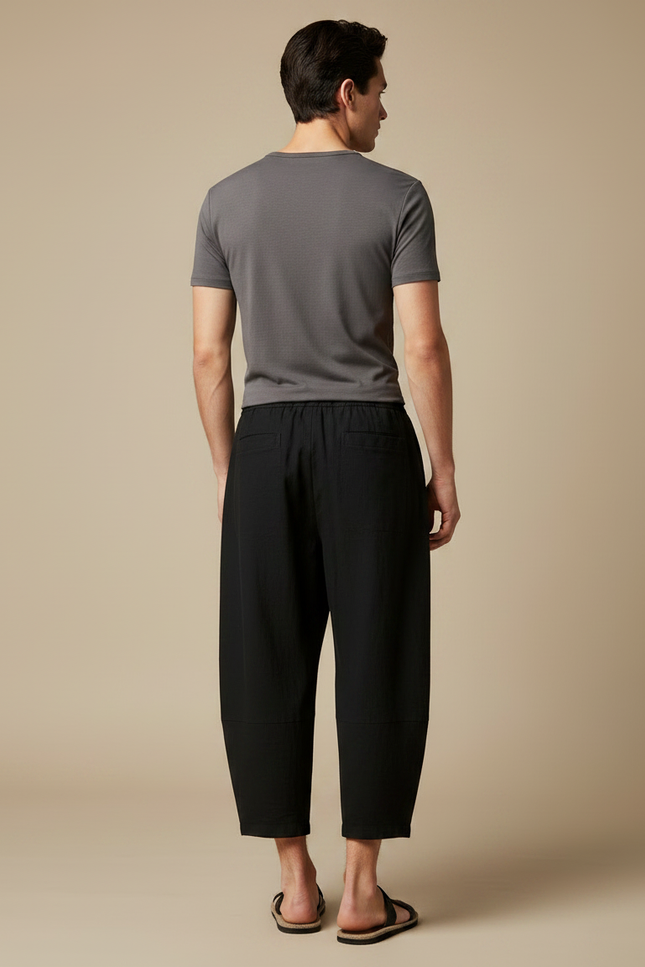 Pantalon Chinois Homme Noir Ample Lin - vue 2