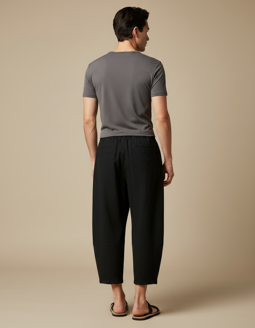 Pantalon Chinois Homme Noir Ample Lin - vue 2