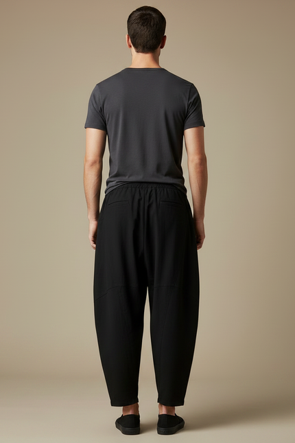 Pantalon Chinois Noir Ample Coton Décontracté Harem - vue 2