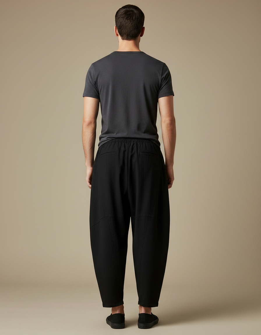 Pantalon Chinois Noir Ample Coton Décontracté Harem - vue 2