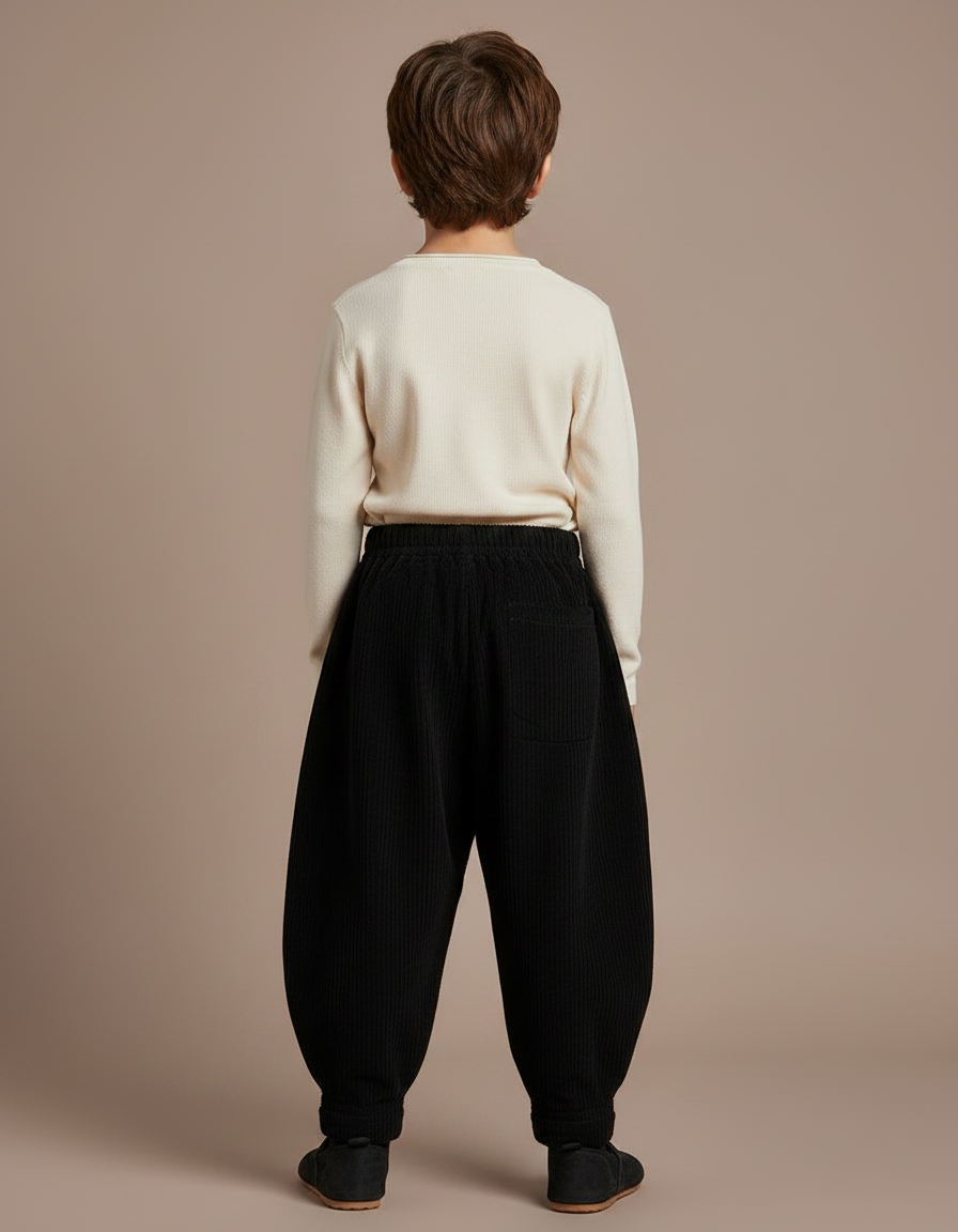 Pantalon Chinois Noir Côtelé Ample Garçon Rétro - Cordé - vue 2