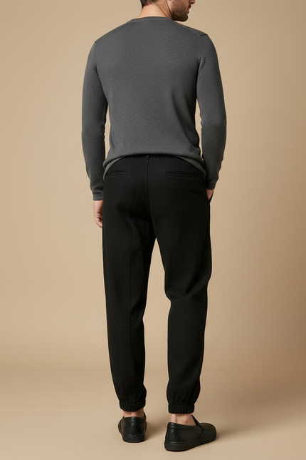 Pantalon Chinois Noir Ample Coton Décontracté Uni - vue 2