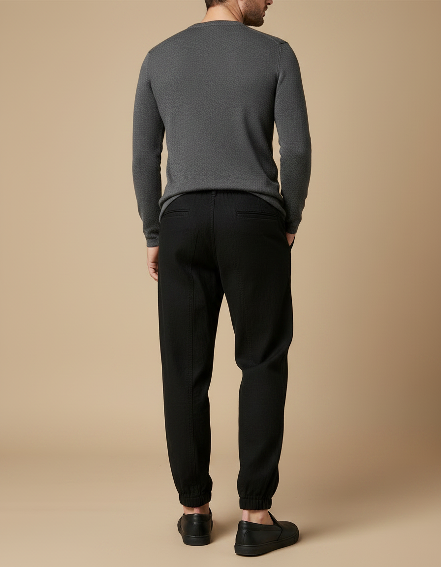 Pantalon Chinois Noir Ample Coton Décontracté Uni - vue 2