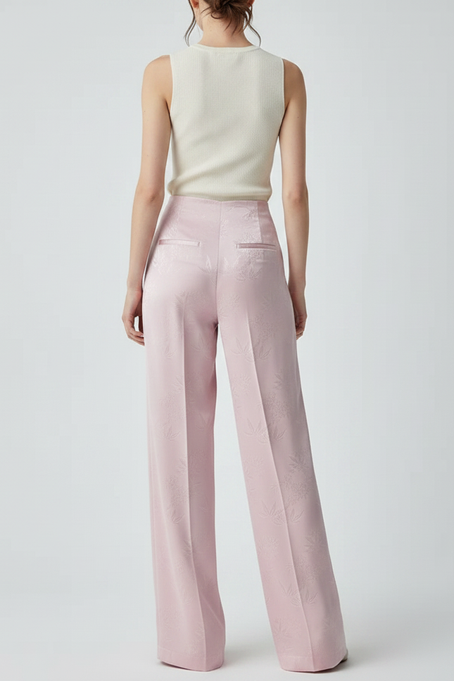 Pantalon Chinois Rose Satiné Ample Taille Haute - vue 2