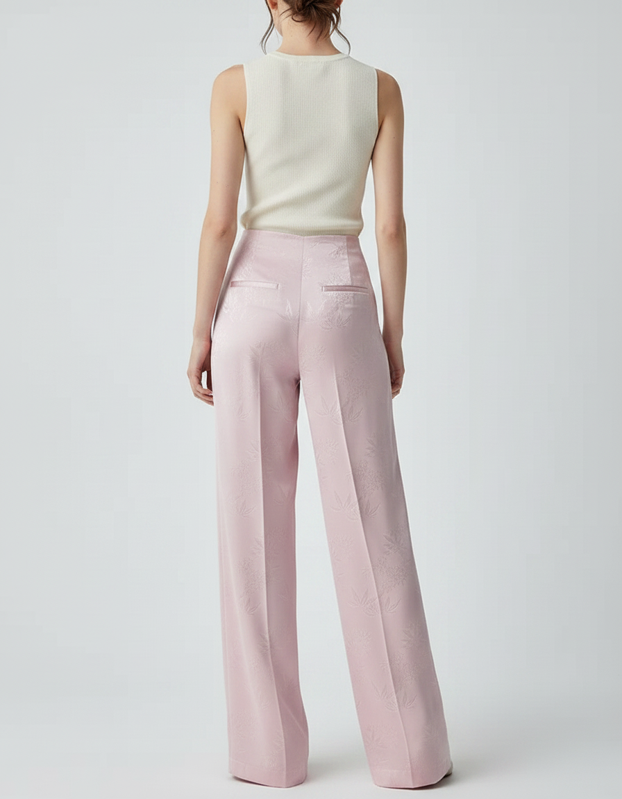 Pantalon Chinois Rose Satiné Ample Taille Haute - vue 2