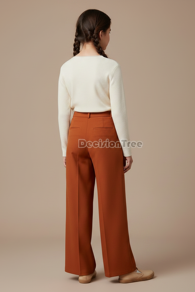 Pantalon Chinois Marron Ample Fluide Élégant Fille - Polyester - vue 2