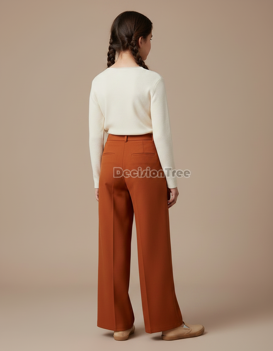 Pantalon Chinois Marron Ample Fluide Élégant Fille - Polyester - vue 2