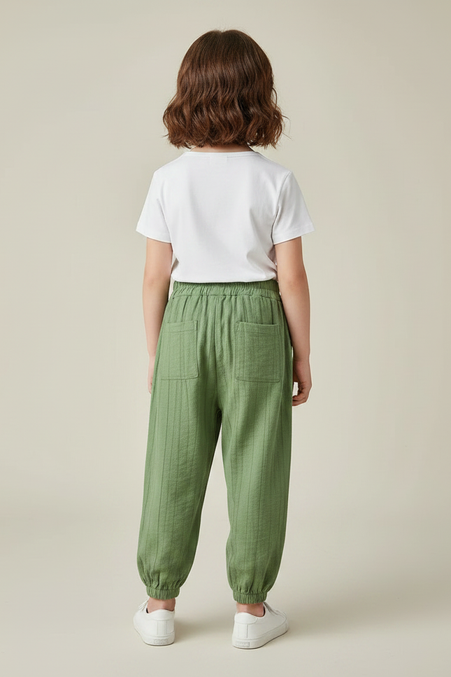 Pantalon Chinois Vert Ample Côtelé Enfant Décontracté - Lin - vue 2