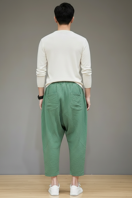 Pantalon Chinois Vert Ample Lin Décontracté Léger - vue 2
