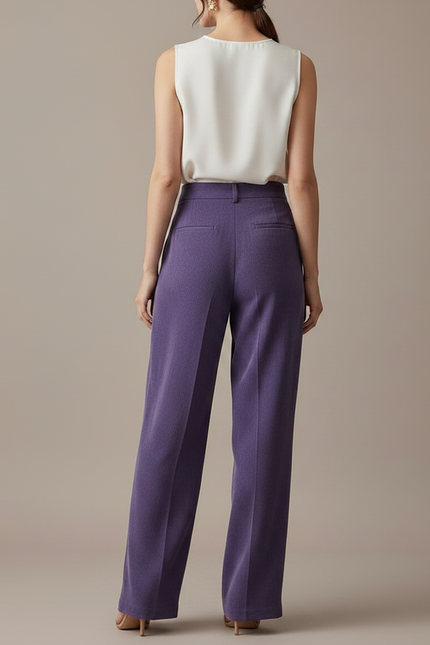 Pantalon Chinois Violet Plissé Ample Boutons Femme - Viscose - vue 2