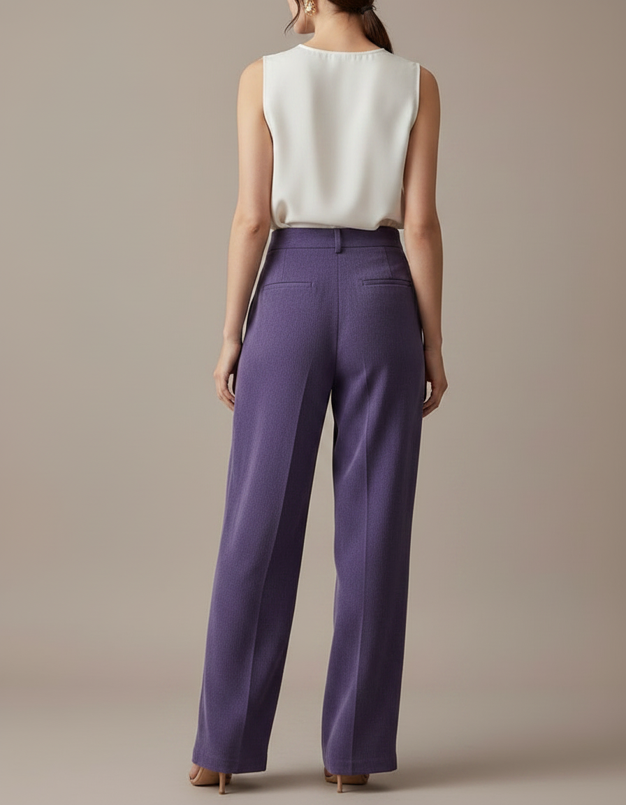 Pantalon Chinois Violet Plissé Ample Boutons Femme - Viscose - vue 2