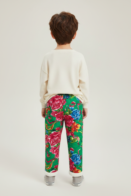 Pantalon Chinois Vert Floral Matelassé Enfant - Polyester - vue 2