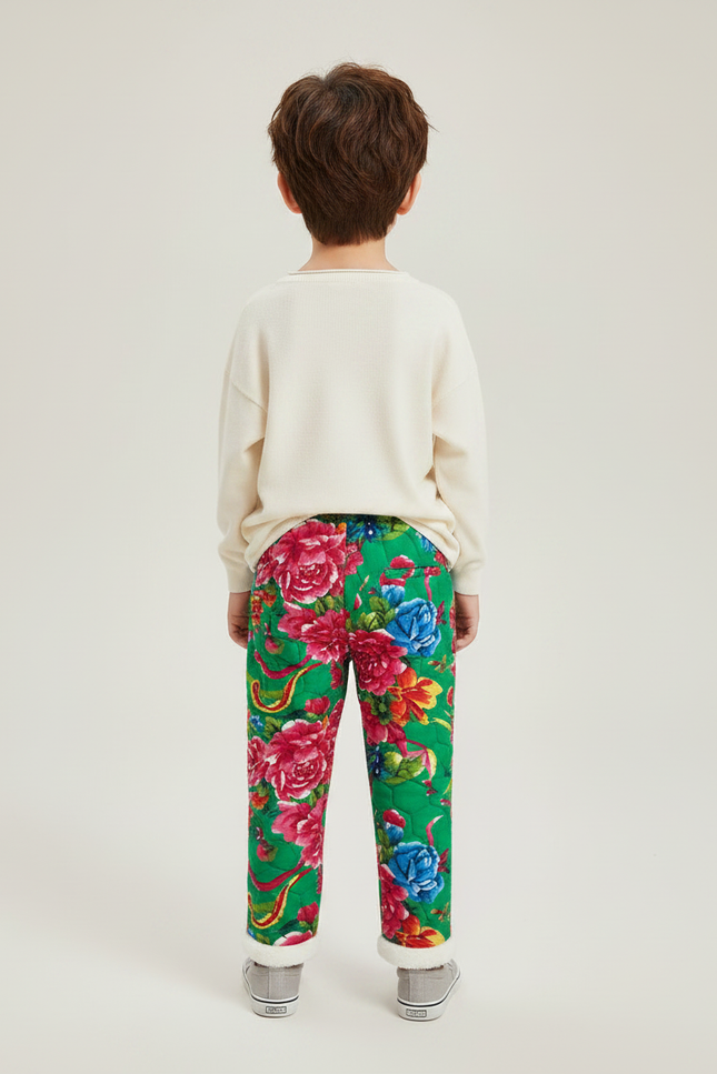 Pantalon Chinois Vert Floral Matelassé Enfant - Polyester - vue 2