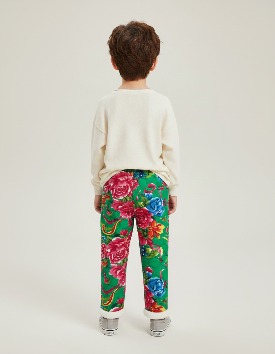 Pantalon Chinois Vert Floral Matelassé Enfant - Polyester - vue 2