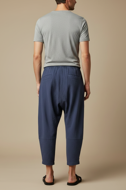 Pantalon Chinois Bleu Ample Lin Coton Décontracté Homme - vue 2