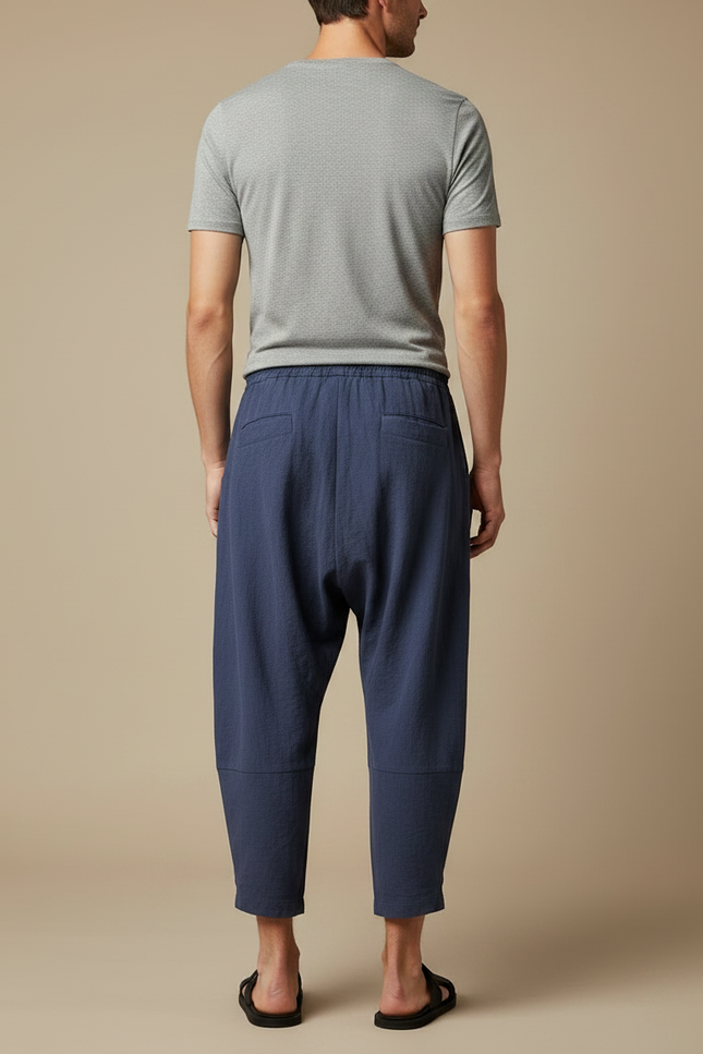 Pantalon Chinois Bleu Ample Lin Coton Décontracté Homme - vue 2