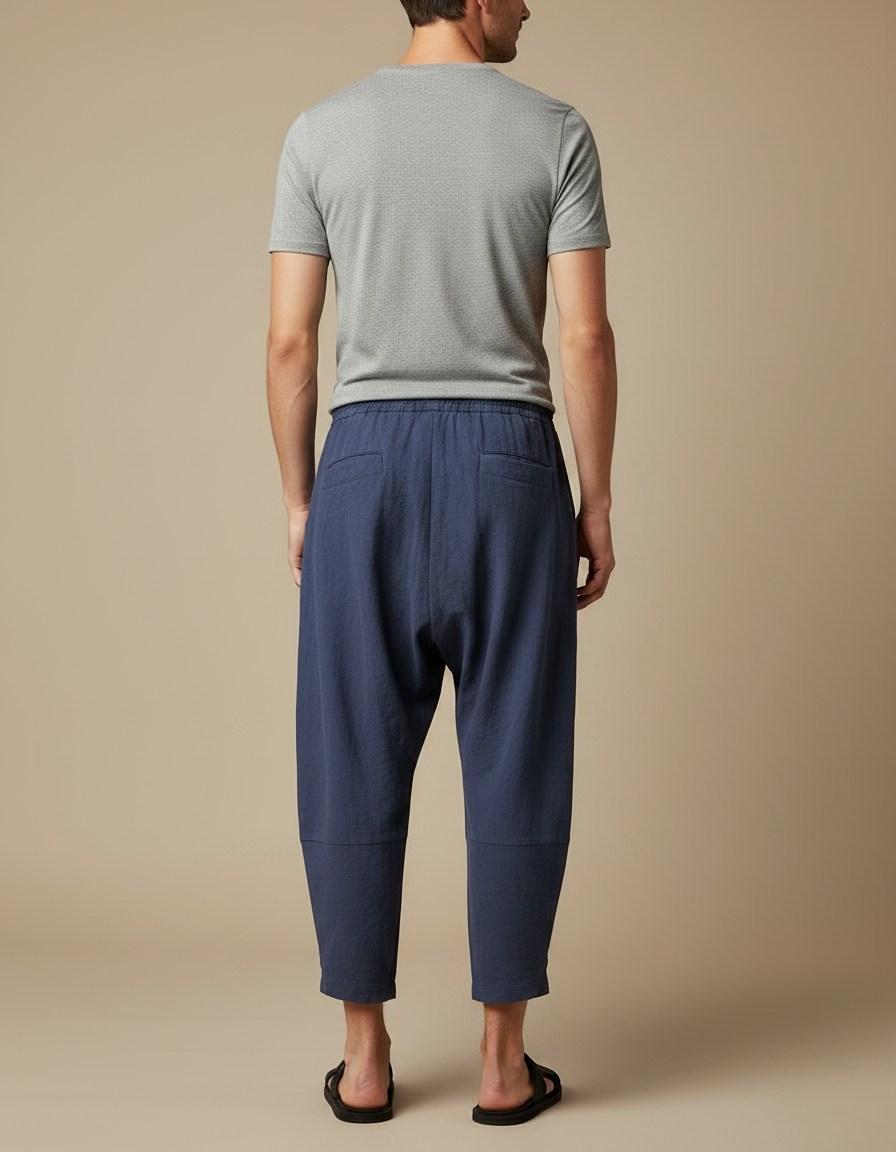 Pantalon Chinois Bleu Ample Lin Coton Décontracté Homme - vue 2