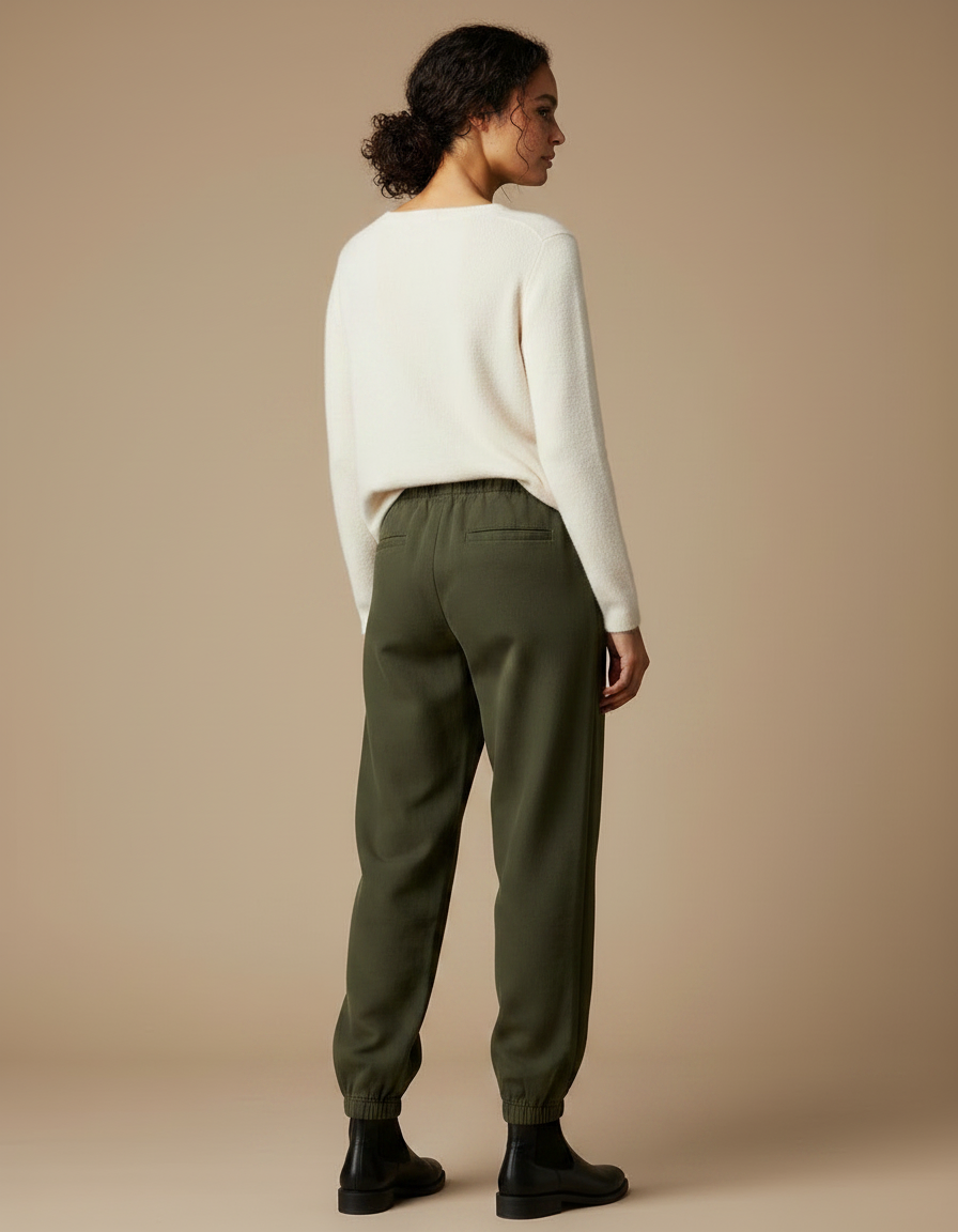 Pantalon Chinois Vert Kaki Ample Élastique Confortable - Gabardine - vue 2
