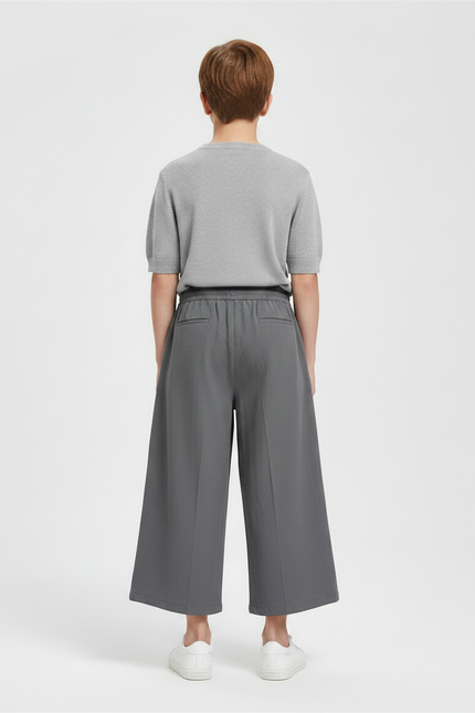 Pantalon Chinois Gris Ample Fluide Décontracté Enfant - Lin - vue 2