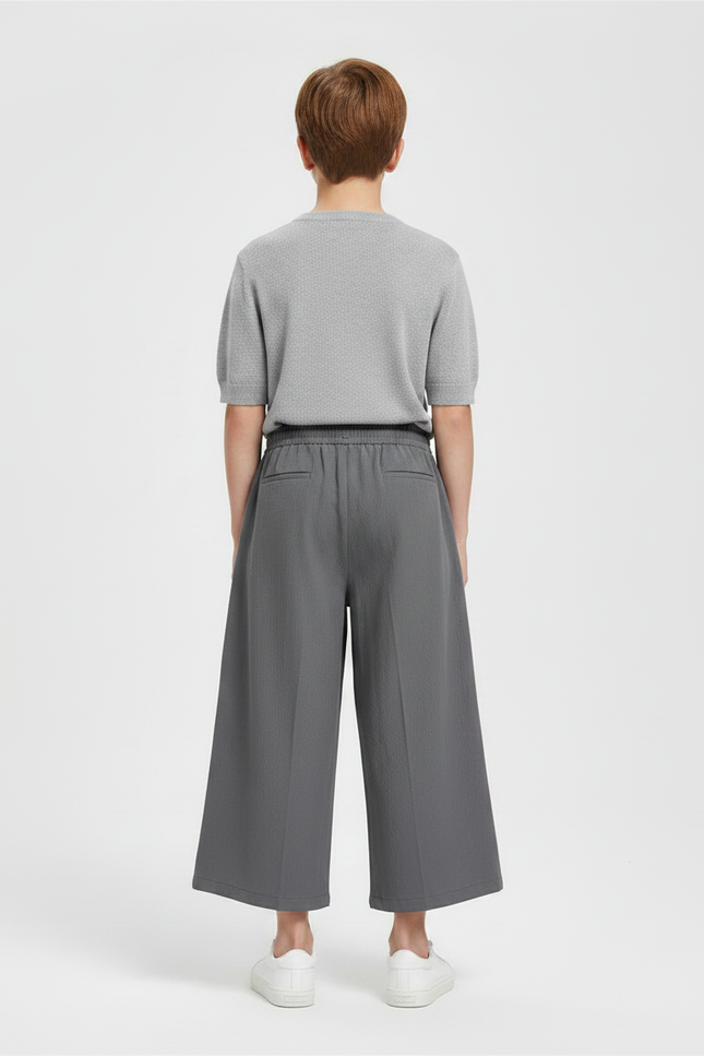 Pantalon Chinois Gris Ample Fluide Décontracté Enfant - Lin - vue 2