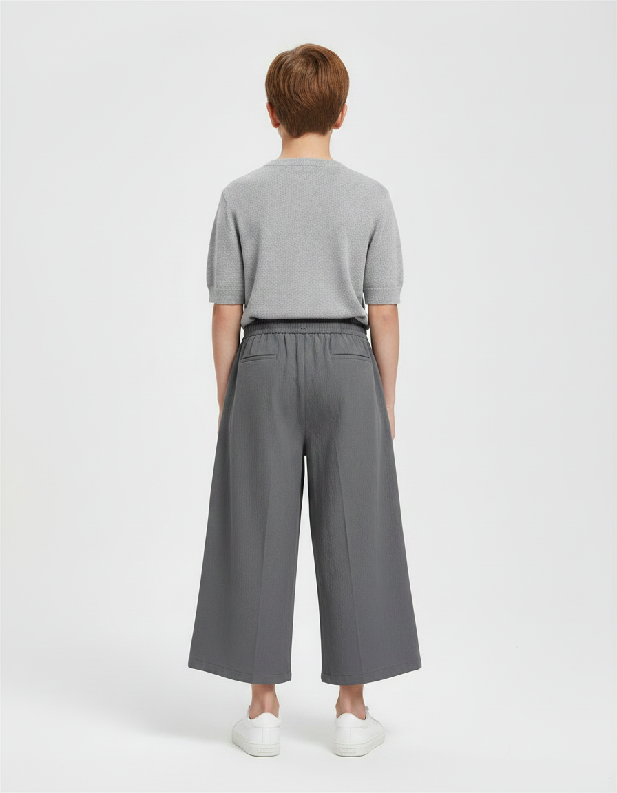 Pantalon Chinois Gris Ample Fluide Décontracté Enfant - Lin - vue 2