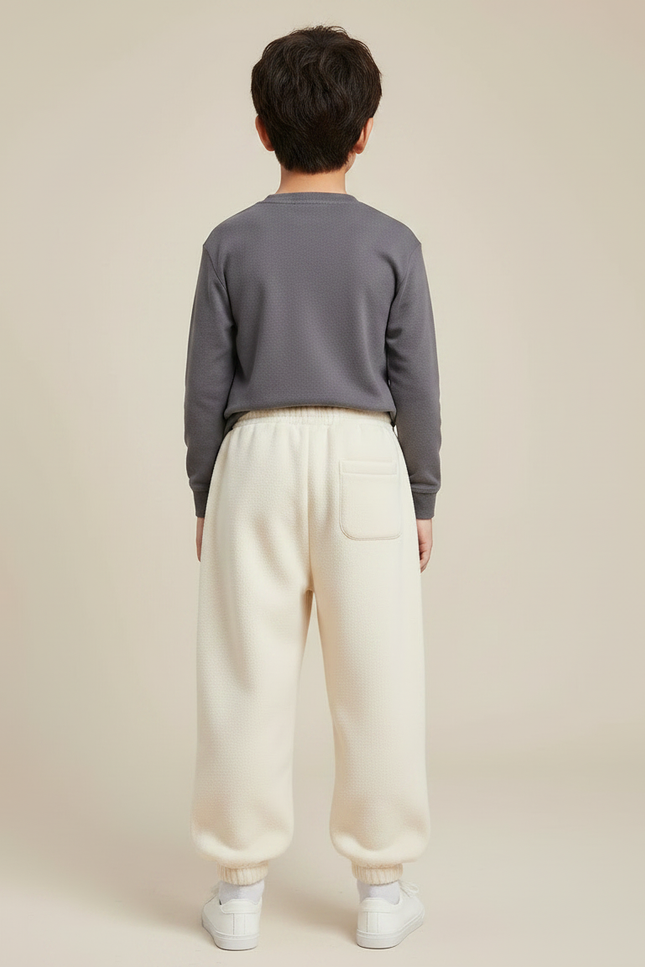 Pantalon Chinois Crème Polaire Ample Décontracté Enfant - Beige Molleton - vue 2