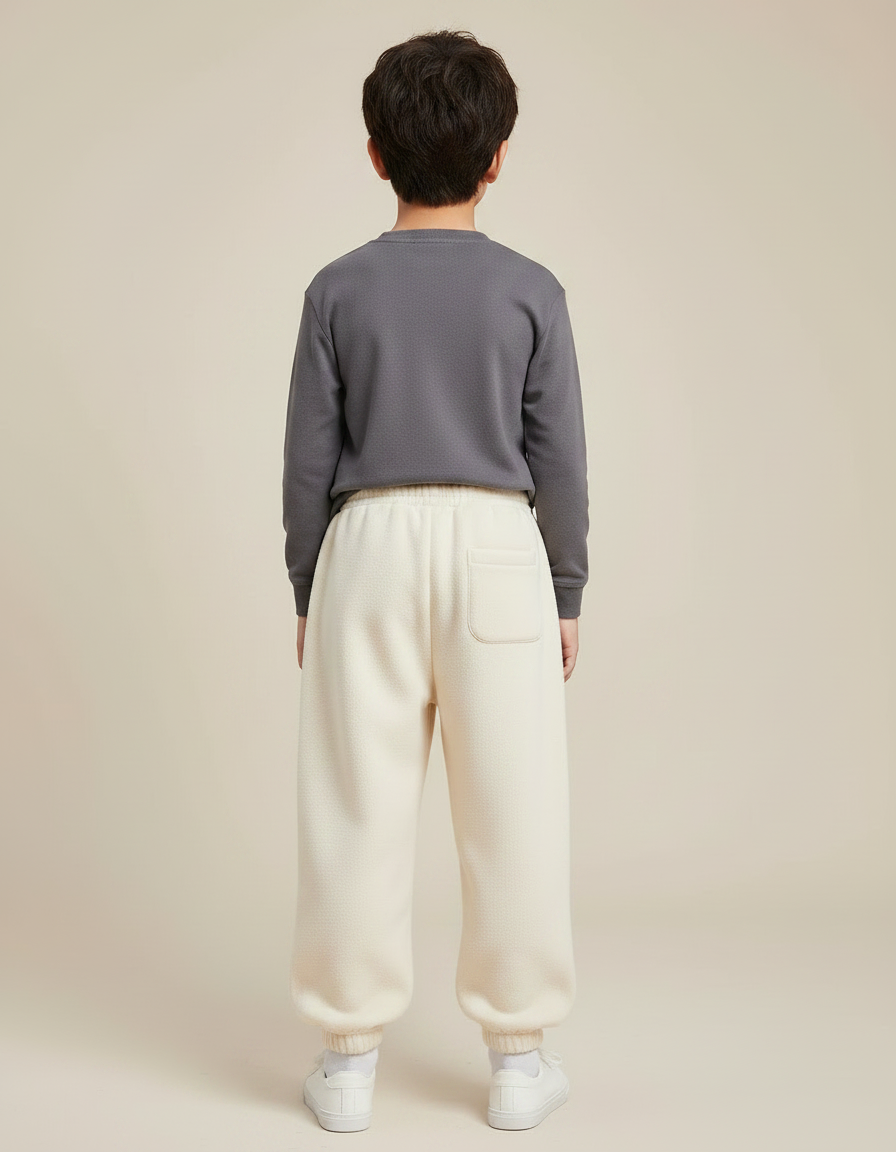 Pantalon Chinois Crème Polaire Ample Décontracté Enfant - Beige Molleton - vue 2