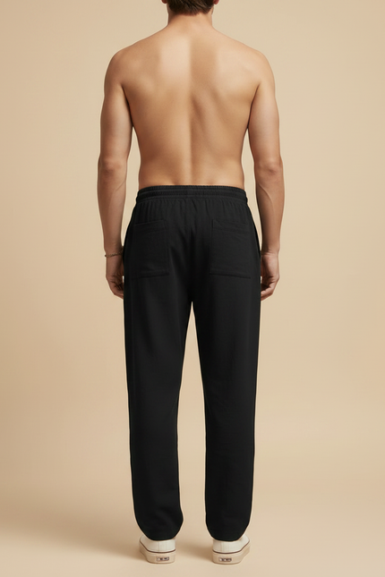 Pantalon Chinois Noir Ample Coton Lin Décontracté - vue 2