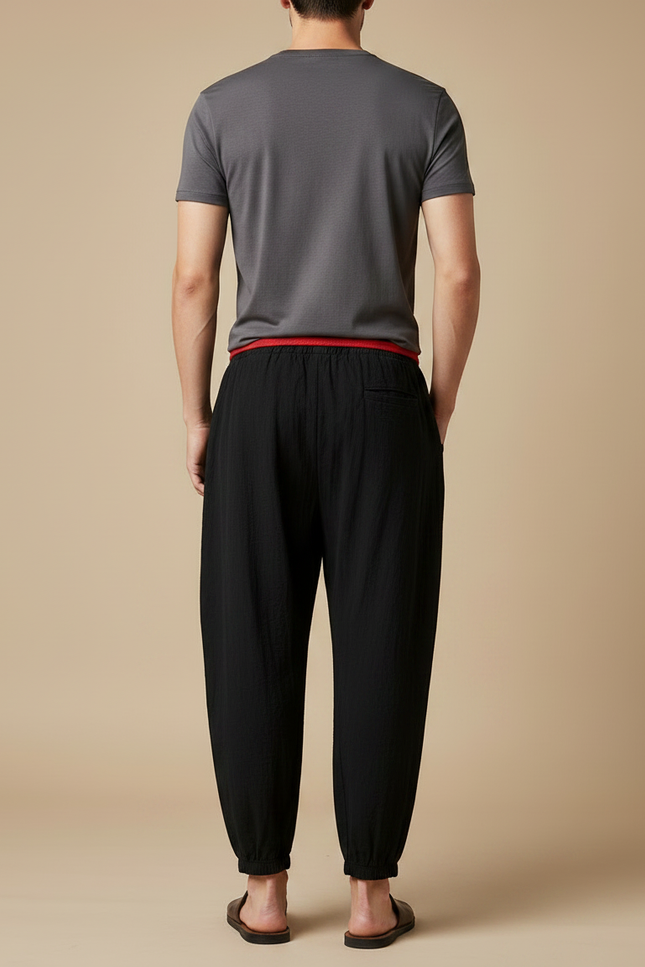 Pantalon Chinois Homme Noir Sarouel - Lin - vue 2