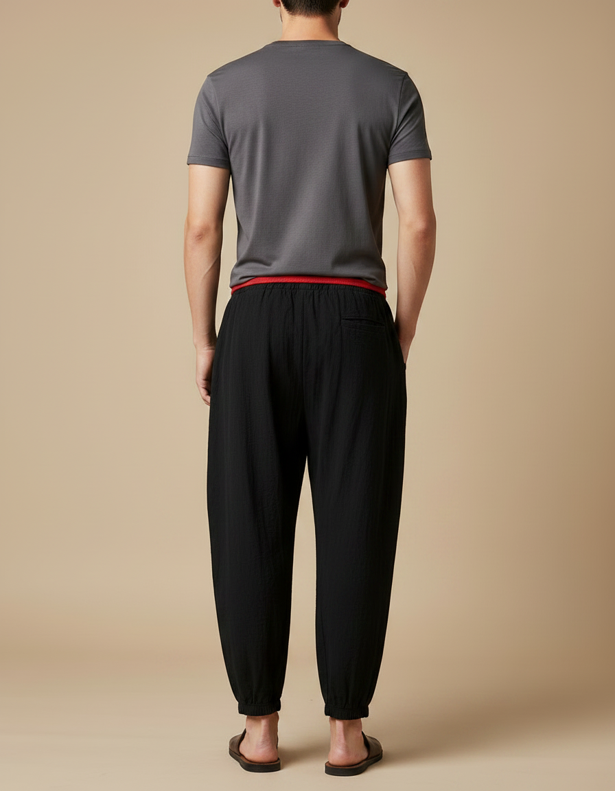 Pantalon Chinois Homme Noir Sarouel - Lin - vue 2