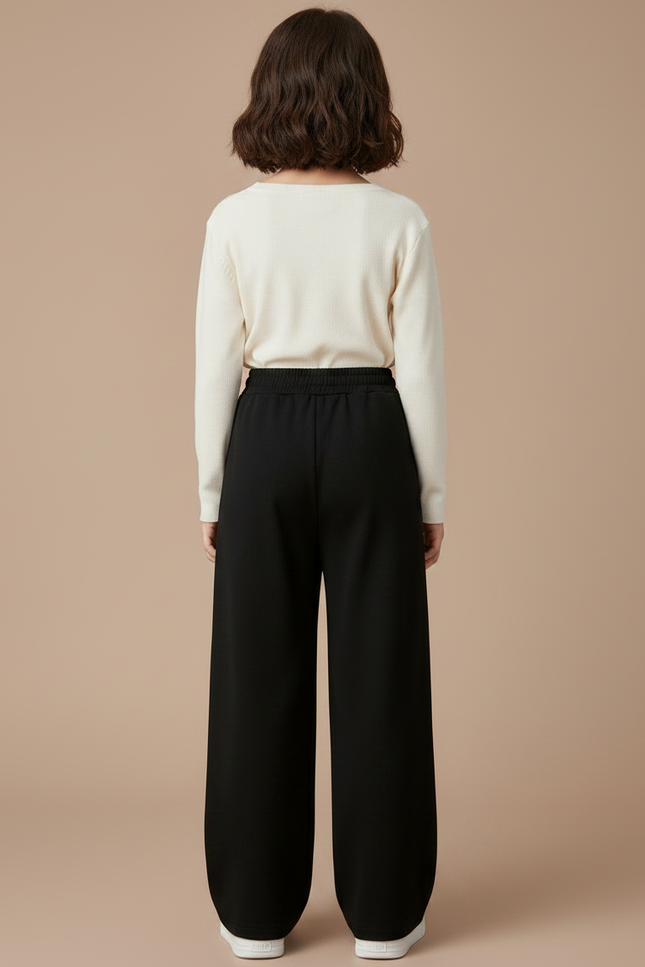 Pantalon Chinois Noir Ample Coton Élastique Enfant - Molleton - vue 2