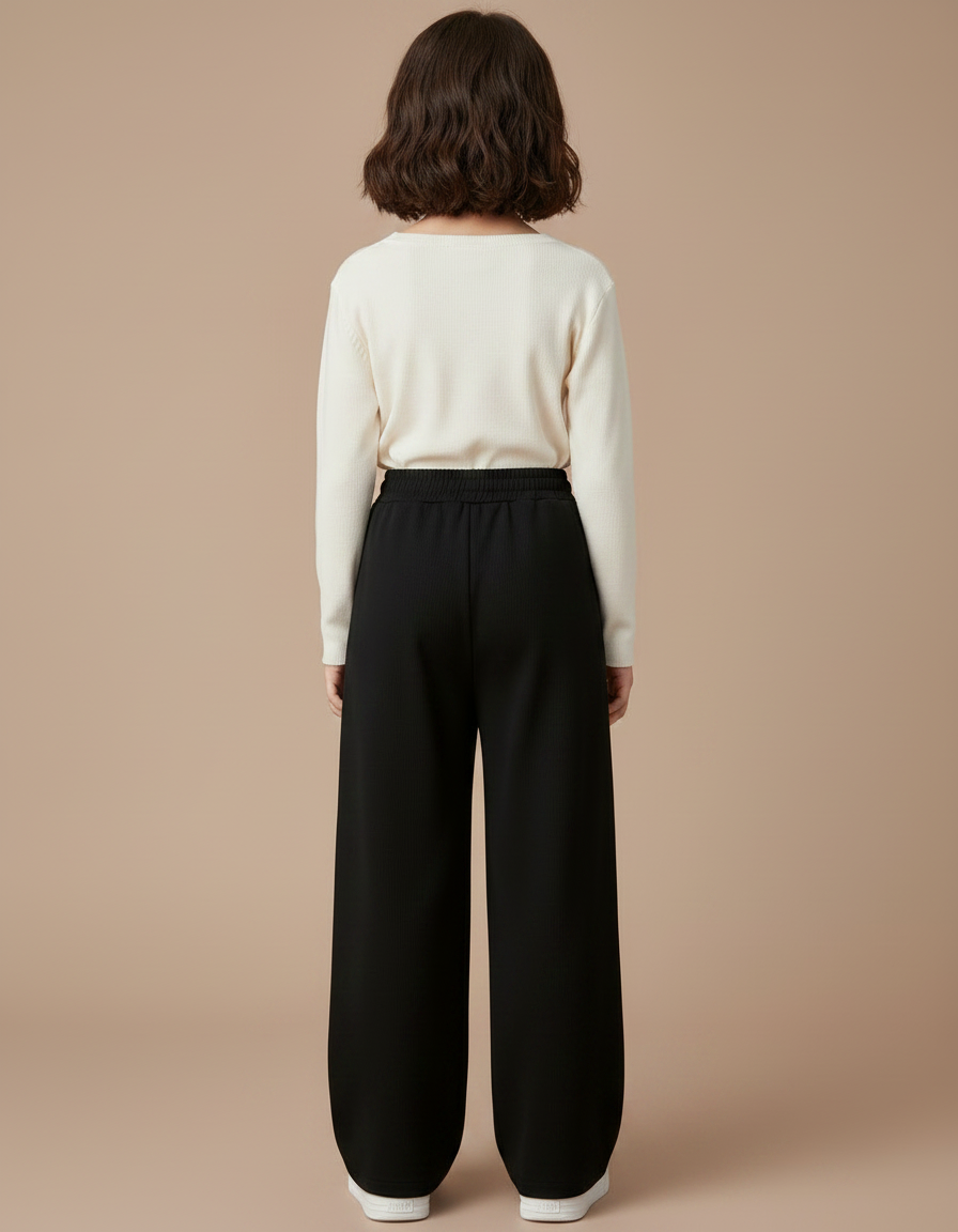 Pantalon Chinois Noir Ample Coton Élastique Enfant - Molleton - vue 2