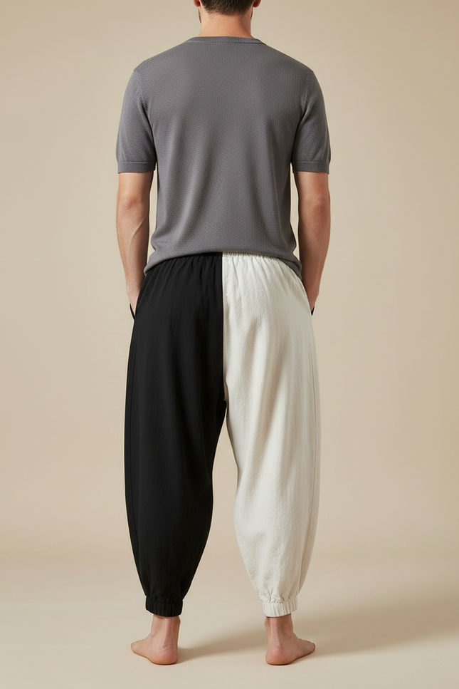 Pantalon Chinois Bicolore Ample Coton Soleil Lune - Multicolore - vue 2