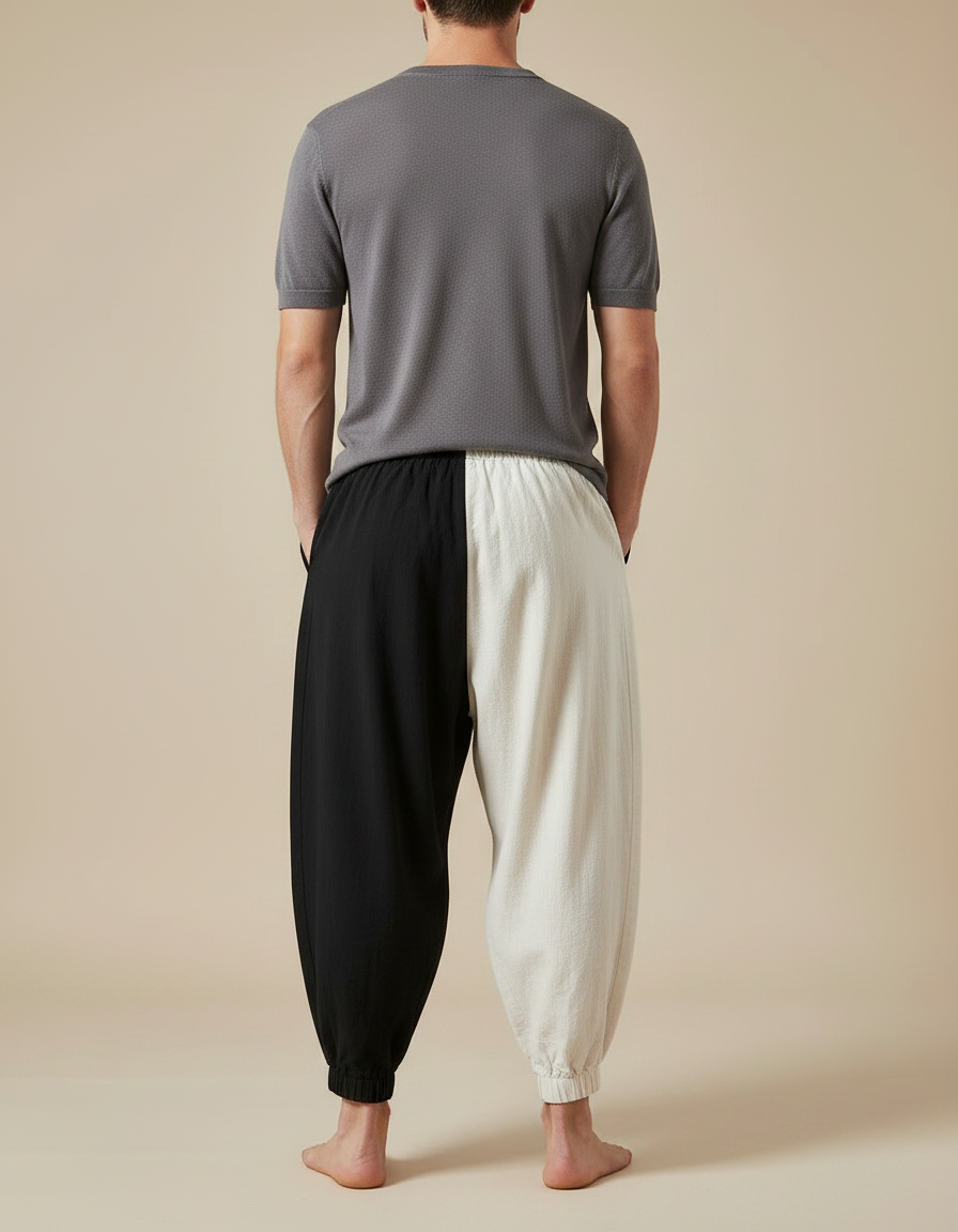 Pantalon Chinois Bicolore Ample Coton Soleil Lune - Multicolore - vue 2
