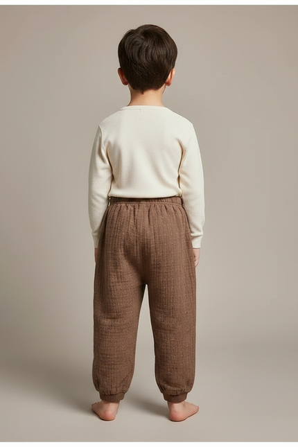 Pantalon Chinois Garçon Ample Lin - Marron Molleton - vue 2