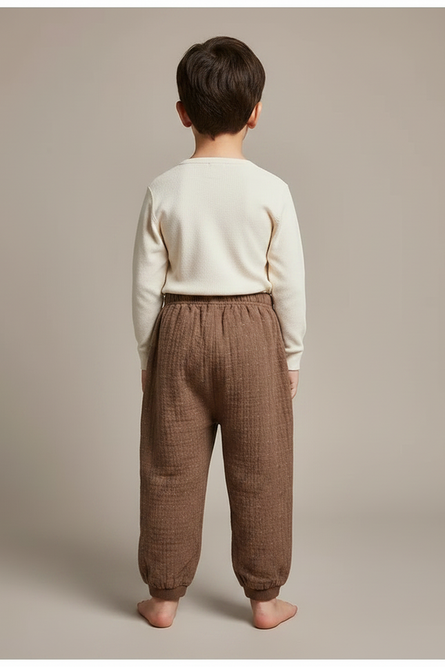 Pantalon Chinois Garçon Ample Lin - Marron Molleton - vue 2