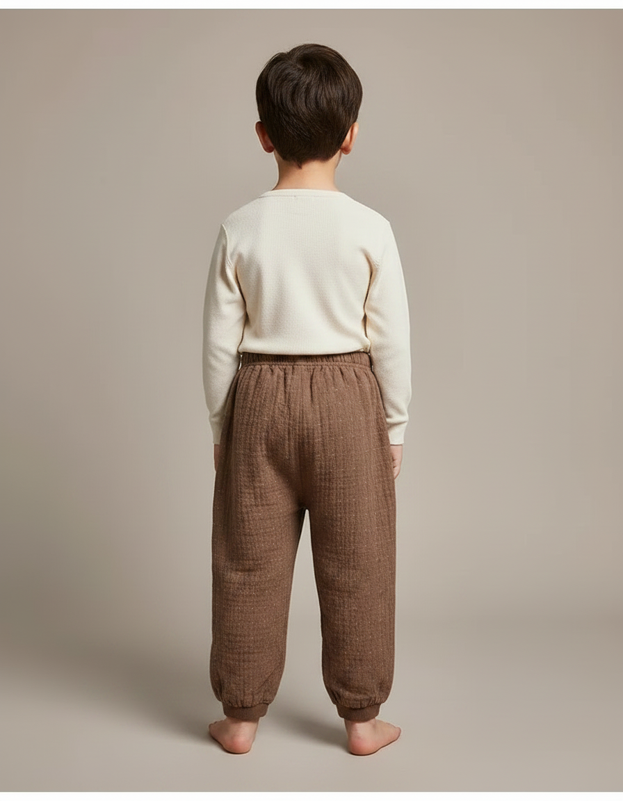 Pantalon Chinois Garçon Ample Lin - Marron Molleton - vue 2