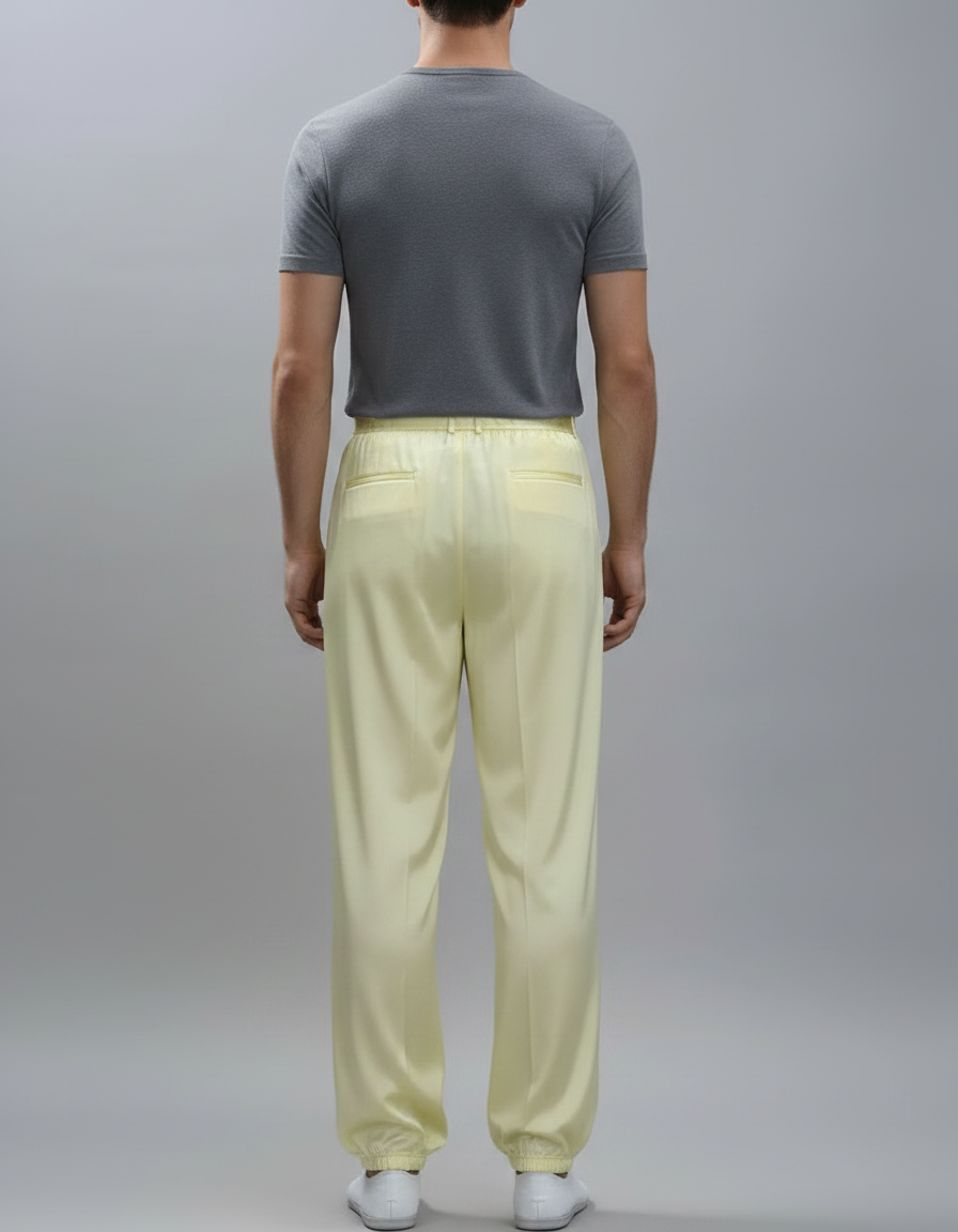 Pantalon Chinois Jaune Satiné Ample Élastiqué Homme - vue 2