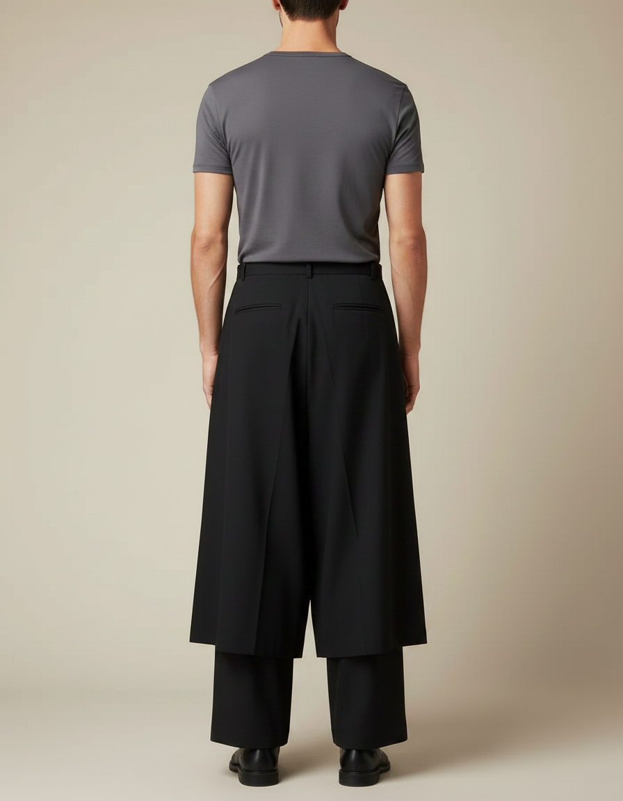 Pantalon Chinois Noir Plissé Ample Samurai Homme - Polyester - vue 2