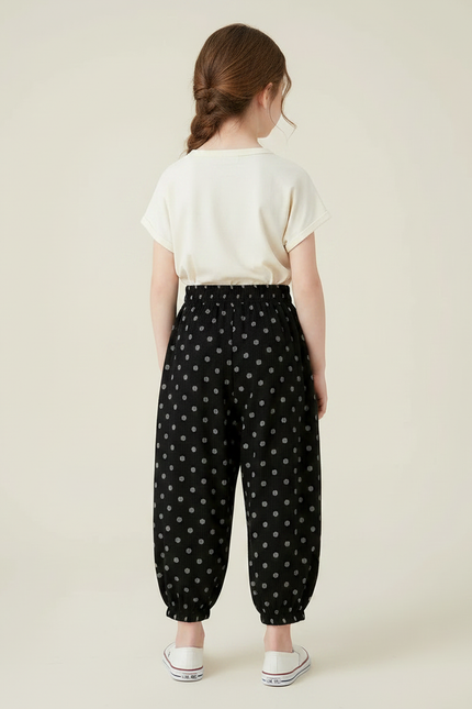 Pantalon Chinois Noir Côtelé Ample Pois Enfant - Cordé - vue 2