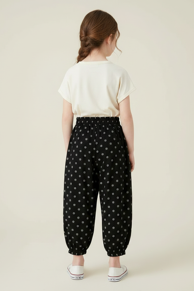 Pantalon Chinois Noir Côtelé Ample Pois Enfant - Cordé - vue 2