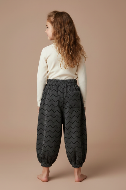 Pantalon Chinois Gris Côtelé Chevrons Bouffant Enfant - Cordé - vue 2