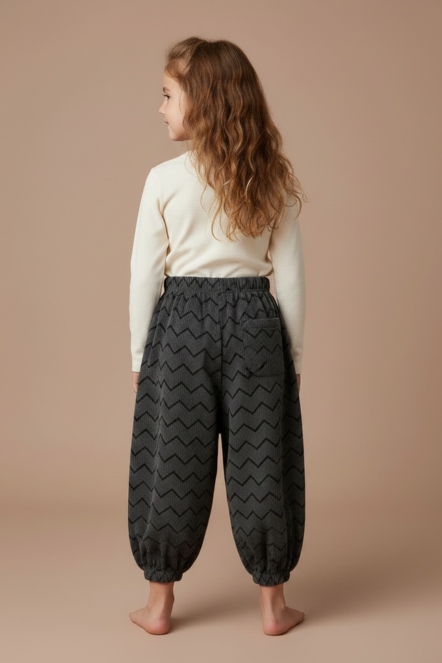 Pantalon Chinois Gris Côtelé Chevrons Bouffant Enfant - Cordé - vue 2